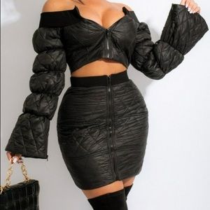 BRAND NEW COTTON Puffer Jacket Zipper Design Skirt Set size small